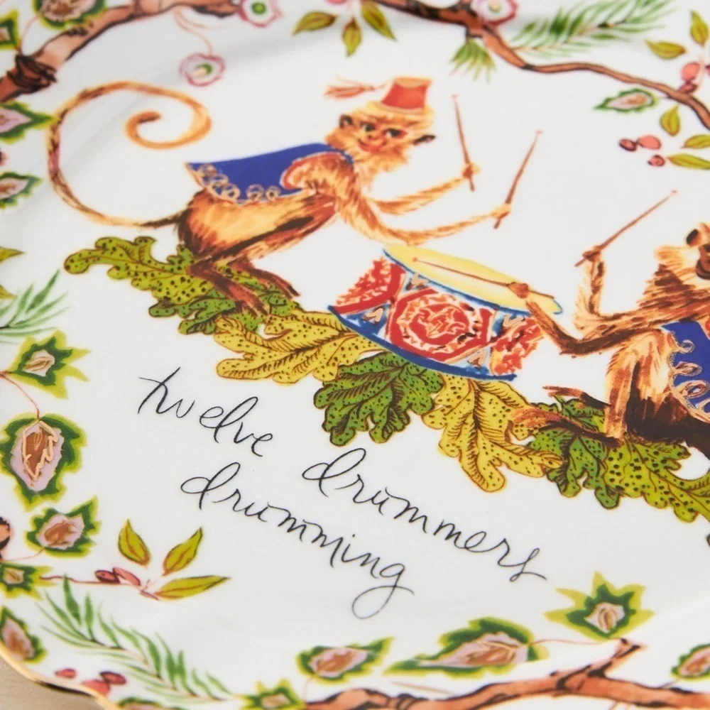 Anthropologie Inslee Fariss 12 Days Of Christmas Drummers Dessert Plate